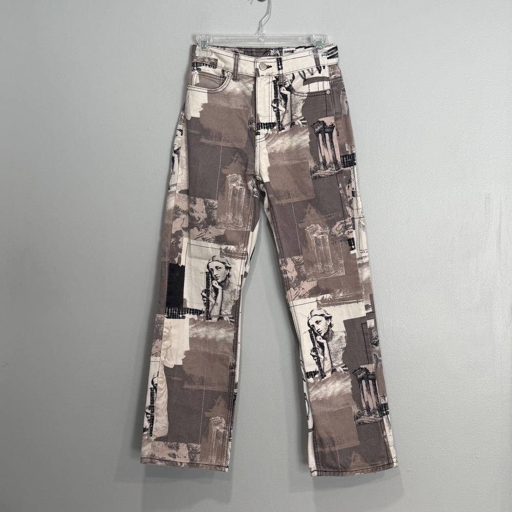 BDG Urban Outfitters Cowboy Jean Statue Print High Rise Straight Leg Pants 25